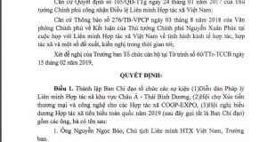 VCA ban hành 04 Quyết định thành lập BCĐ, Ban TC về Diễn đàn pháp lý; Hội chợ XTTM và công nghệ HTX; Hội nghị biểu dương HTX tiêu biểu toàn quốc năm 2019